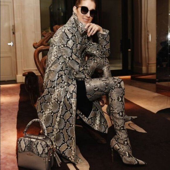 Celine Dion Motif Top Handle Snake Embossed PU Bag - Picture 3 of 8